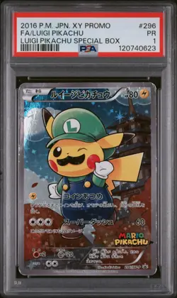 2016 Pokemon Luigi Pikachu Special Bx. JapaneseFull Art Promo 296/XY-P PSA 1 - Image 1