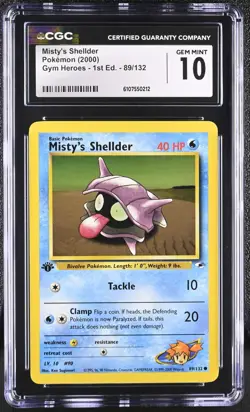 CGC GEM MINT 10 Pokemon Misty's Shellder 89/132 2000 Gym Heroes 1st Edition - Image 1