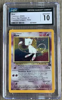 Pokemon 2000 Mew Black Star Promo #9 Pokemon League - Holo CGC 10 SWIRL By Back - Image 1