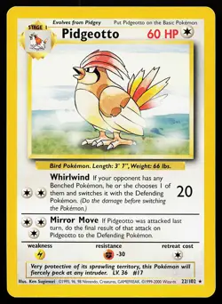 Pidgeotto 22/102 Rare UK 4th Print 1999-2000 Base Set Pokemon Card - Image 1
