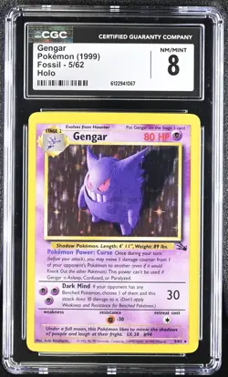 CGC 8 Gengar 1999 Fossil 5/62 Holo Pokemon Card - Image 1