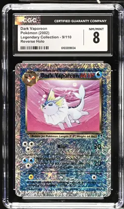 CGC 8 Dark Vaporeon 9/110 Reverse Holo Legendary Collection Pokemon Card - Image 1