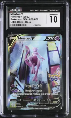 CGC 10 Mewtwo V 072/078 Alternate Full Art Pokemon GO Pokemon Card - Image 1