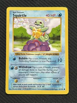 1999 Pokemon Squirtle Shadowless Base Set 63/102 WOTC - Image 1