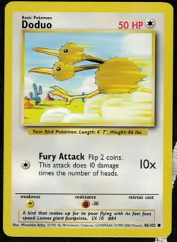 Doduo 48/102 NM 4th Print 1999-2000 Pokemon Card HQ Scan - Image 1