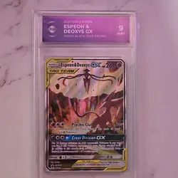 Pokemon Espeon & Deoxys GX SM240 Black Star Promo TAG TEAM Holo TGA 9 - Image 1