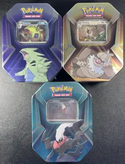 Pokemon 3x - Triple Whammy Tins Darkrai Slaking Tyranitar Factory Sealed Art Set - Image 1