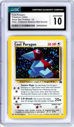 Pokemon Cool Porygon #15 N64 Black Star Promo CGC 10 Gem Mint - Image 1