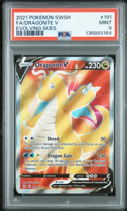 2021 POKEMON SWORD & SHIELD EVOLVING SKIES #191 FULL ART/DRAGONITE V PSA 9 - Image 1