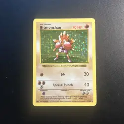 Hitmonchan 7/102 Base Set Pokemon Card Shadowless Holo Rare Moderately Played MP - Image 1