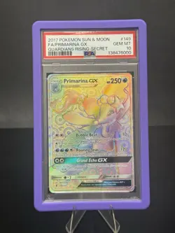 2017 Pokemon Guardians Rising Primarina GX Rainbow Secret Rare #149 PSA 10 - Image 1