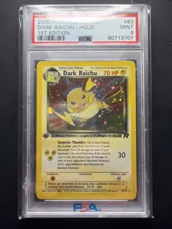 2000 Pokemon Team Rocket 1st Edition Dark Raichu Holo #83 PSA 9 - Image 1