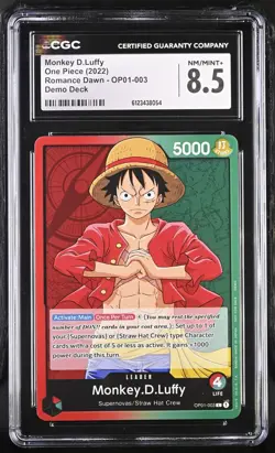 CGC 8.5 Monkey D. Luffy OP01-003 ERRATA Leader One Piece Romance Dawn Demo Deck - Image 1