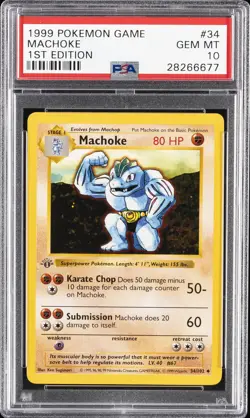 1999 POKEMON BASE SET 1ST EDITION #34 MACHOKE PSA 10 - Image 1