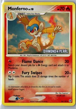 MONFERNO 56/130 UNCOMMON DIAMOND & PEARL POKEMON STAMPED HP DMG - Image 1