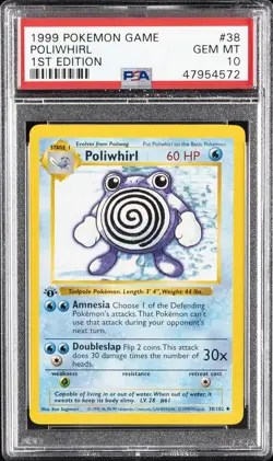 1999 POKEMON BASE SET 1ST EDITION #38 POLIWHIRL PSA 10 - Image 1