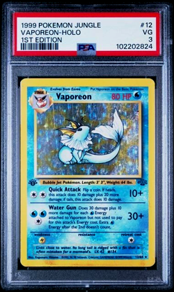 Vaporeon Holo 1st Edition 1999 Pokemon Jungle #12 PSA 3 VG Vintage - Image 1