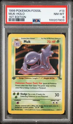 PSA 8 Muk Holo #13 Fossil 1st Edition Pokemon Card 1999 - Image 1