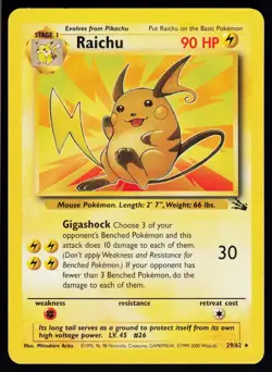 Raichu 29 Fossil Pokemon Card Game WOTC 1999 NEAR MINT - Image 1