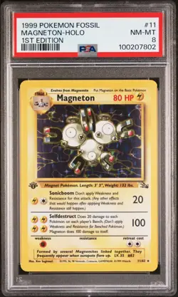 PSA 8 Magneton Holo #11 Fossil 1st Edition Pokemon Card 1999 - Image 1