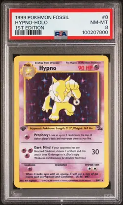 PSA 8 Hypno Holo #8 Fossil 1st Edition Pokemon Card 1999 - Image 1