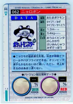 Poliwrath 062 Bandai Carddass Nintendo Pokemon Card Japanese 1996 NEAR MINT - Image 2