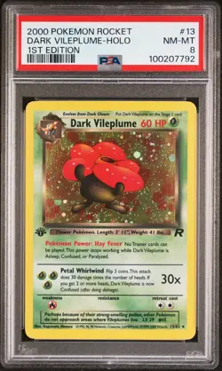 PSA 8 Dark Vileplume Holo #13 Rocket 1st Edition Pokemon Card 2000 - Image 1