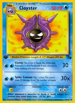 Cloyster 32/62 Fossil Set 1st Edition Uncommon Pokemon Card NM/EXC - Image 1