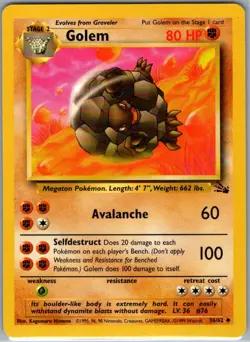 Golem 36/62 Non Holo Fossil - Pokemon Card - NM - Image 1