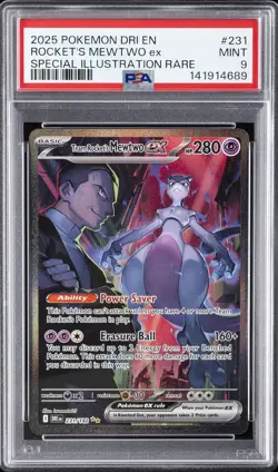 2025 POKEMON DRI EN-DESTINED RIVALS #231 TEAM ROCKET'S MEWTWO EX PSA 9 - Image 1
