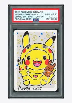 Pokemon PSA 10 AUTO 9 Spare Card Pikachu Agnes Garbowska 2023 Old Maid Japanese - Image 1