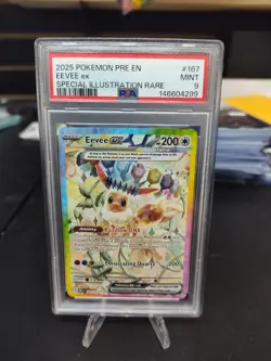 2025 POKEMON PRISMATIC EVOLUTIONS SPECIAL ILLUSTRATION RARE #167 EEVEE EX PSA 9 - Image 1