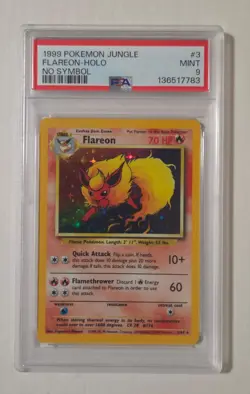 1999 POKEMON JUNGLE FLAREON NO SYMBOL ERROR 3/64 HOLO PSA 9 - Image 1