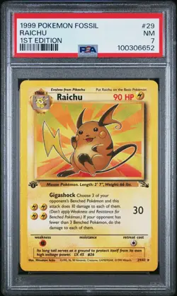 PSA 7 1999 POKEMON FOSSIL 29 RAICHU 1ST EDITION - Image 1