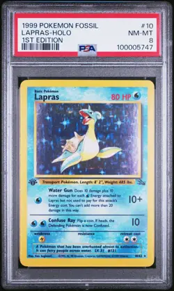 PSA 8 1999 POKEMON FOSSIL 10 LAPRAS HOLO 1ST EDITION - Image 1
