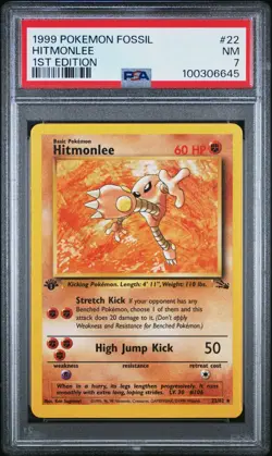 PSA 7 1999 POKEMON FOSSIL 22 HITMONLEE 1ST EDITION - Image 1