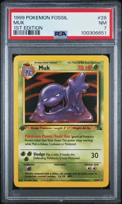 PSA 7 1999 POKEMON FOSSIL 28 MUK 1ST EDITION - Image 1