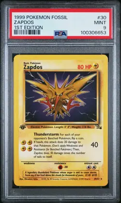 PSA 9 Zapdos #30 Pokemon Fossil 1st Edition WOTC 1999 - Image 1