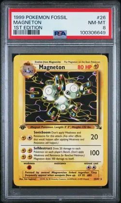 PSA 8 1999 POKEMON FOSSIL 26 MAGNETON 1ST EDITION - Image 1