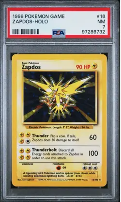 Pokemon Zapdos Base Set 016/102 Holo PSA 7 1999 English Card - Image 1