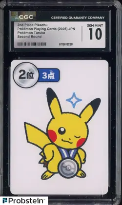 2025 Pokemon Japanese Takura Playing Cards Second Round 2nd Place Pikachu CGC 10 - Image 1