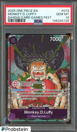 2025 One Piece EN Bandai Card Games Fest #073 Monkey D. Luffy PSA 10 - Image 1