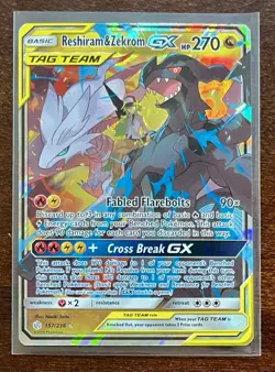 Pokemon Reshiram & Zekrom GX TAG TEAM Cosmic Eclipse Ultra Rare Card - Image 1