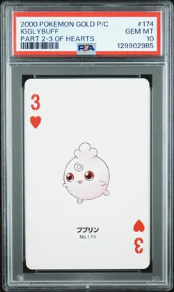 2000 POKEMON GOLD VERSION PART 2 PLAYING CARDS 3 OF HEARTS #174 IGGLYBUFF PSA 10 - Image 1
