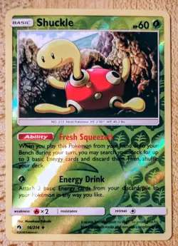 Pokemon 2018 S & M Lost Thunder ~ Shuckle Card #16/214 Uncommon Reverse Hologram - Image 1