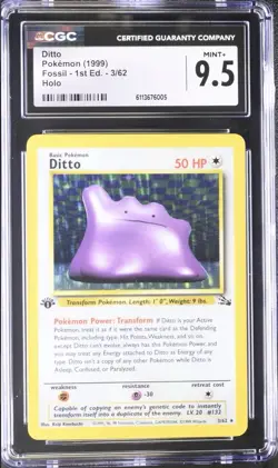 1999 Pokemon 1st Edition Fossil Ditto Holo CGC 9.5 MINT+ - Image 1