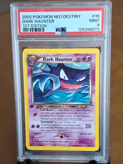 2002 Pokemon Neo Destiny Dark Haunter 1st Edition #36 - PSA 9 MINT - CLEAN! - Image 1