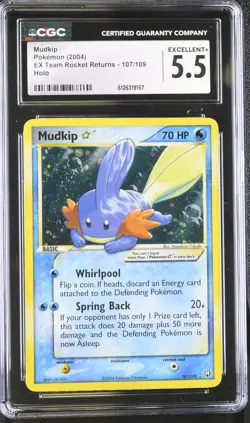 CGC 5.5 Mudkip Gold Star 2004 EX Team Rocket Returns 107/109 Holo Pokemon Card - Image 1