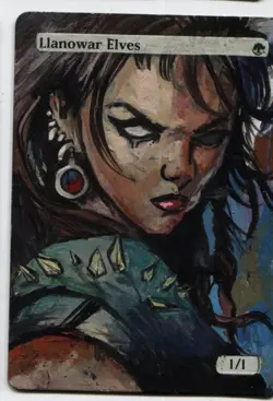 Llanowar Elves Altered Art Mtg Hand Painted Card Commander - Image 1