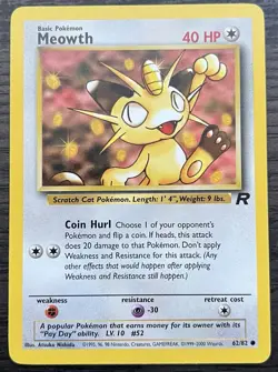 Meowth 62/82 Team Rocket Pokemon TCG WOTC Lightly Played LP - Image 1